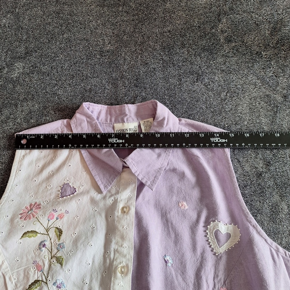 VTG Fashion Bug Embroidered Blouse Womans 18/20 Purple/White Floral Heart Button - Picture 7 of 11